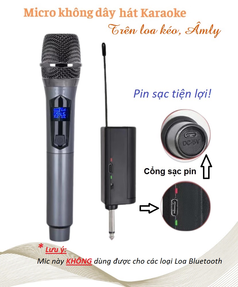 Bộ 1 Micro Không Dây Pin Sạc Xám